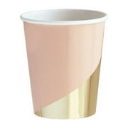 Harlow & Grey, Goddess Peach Blush and Gold Foil Colorblock Paper Cups, 9 oz, 8 Ct, Great for Birthdays, Weddings, and Baby Showers