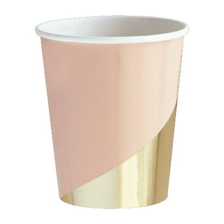 Harlow & Grey, Goddess Peach Blush and Gold Foil Colorblock Paper Cups, 9 oz, 8 Ct, Great for Birthdays, Weddings, and Baby Showers