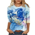 thumbnail image 1 of Hauts à Manches 3/4 pour Femmes Mode T-Shirt Imprimé Blouse Manches 3/4 Col Rond Hauts Décontractés T-Shirts à Manches Longues pour Femmes T-Shirts d'Été pour Femmes, 1 of 5