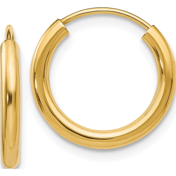 14K Yellow Gold Polished Round Endless 2mm Hoop Earrings (12 X 12) Made In Peru h977