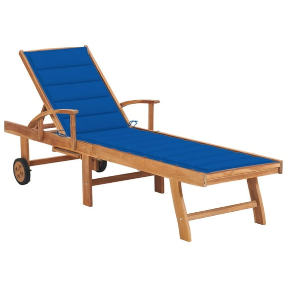 vidaXL Sun Lounger with Royal Blue Cushion Solid Teak Wood