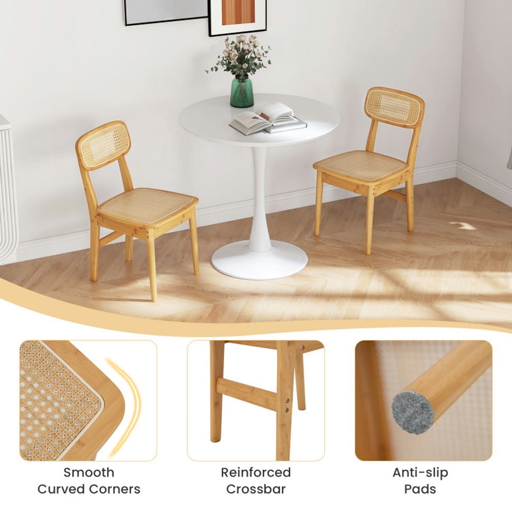 Demi Bonn Set of 2 Rattan Dining Chairs with Simulated Rattan Backrest, Bamboo Kitchen Chair, Beige