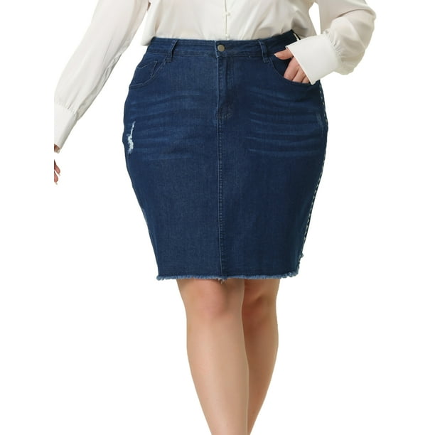 Falde mezclilde talgrande pamujer Faldas de mezclildesgastadas bordadas informales Azul oscuro XL