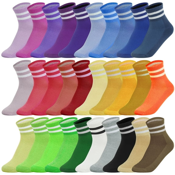 30 Pairs Women's Mid Calf Socks Breathable Mesh Moisture-Wicking Casual Athletic Stretch 30 Color Assortment Bulk Socks for Women Teens