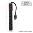 thumbnail image 4 of CNX Barra Multicontacto 6 Tomas Polarizadas 60 cm Clavija 1.31 mm 127 V 60 Hz 13 Amps 1625 W Negro MULTI206N, 4 of 7