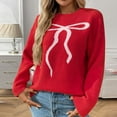 thumbnail image 2 of Horkkom Sweaters for Women Pullover Bow Print Crew Neck Long Sleeve Sweaters Fall Winter Knit Sweater S, Gifts for Women, 2 of 8