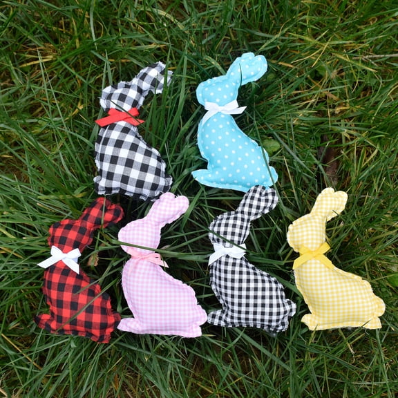 Hariumiu Bunny Stuffed Doll Cloth Art Plain Ribbon Bowknot Handmade Adorable Scene Layout PP Cotton Happy Easter Rabbit Ornament Toy Easter Supplies