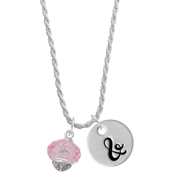 Delight Jewelry Pink Faceted Glass Spinner Silvertone Script Initial Disc - & - Charm Necklace, 20"+3"