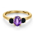 thumbnail image 3 of Gem Stone King 18K Yellow Gold Plated Silver Purple Amethyst and Black Onyx Engagement Ring for Women | 1.01 Cttw | Oval Checkerboard 7X5MM | Gemstone February Birthstone | Size 8, 3 of 6