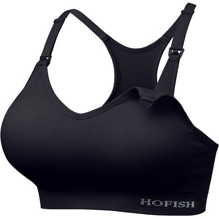 

HOFISH Seamless Support Nursing Bra Medium Impact Maternity Nursing Sports Bras Breastfeeding Bra for Pregnancy Postpartum Black Medium