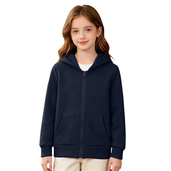 Lumtrix Girls Zip Up Hoodies Teen Fleece Full-Zip Sweatshirts Jacket Soft Casual Fall Winter Preppy Teens Hoodie With Pocket Navy 110