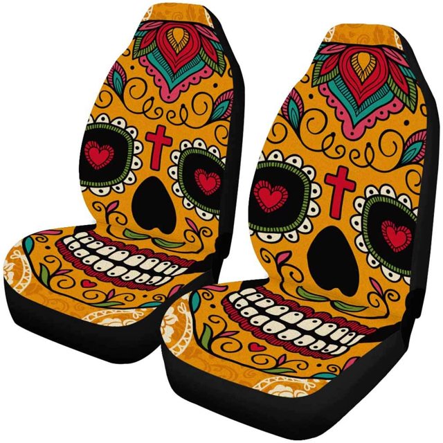 Juego de 2 Fundas de Asiento de Coche ABPHQTO Sugar Skull Lace Universal