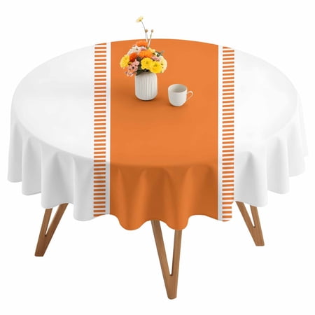 Orange Round Tablecloth 54 inches Stripes Solid Color Waterproof Oil-Proof Table Cloth Round Table Cover for Holiday Party Picnic Dinner Decor Indoor and Outdoor Use