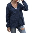 thumbnail image 3 of Impermeables para Mujer, Impermeables, Resistentes Al Viento, Ajustables, con Capucha y Bolsillos. Azul Oscuro S, 3 of 9
