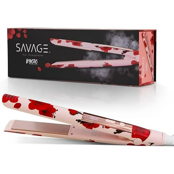 Savage Hair Straightener Flat Iron, Professional 1“ inch Straightening Flat Iron for Women, Kyoto Design, Ceramic Plated, Dual Heating Elements, Temperature Settings up to 430°, Travel Lock, Auto Off