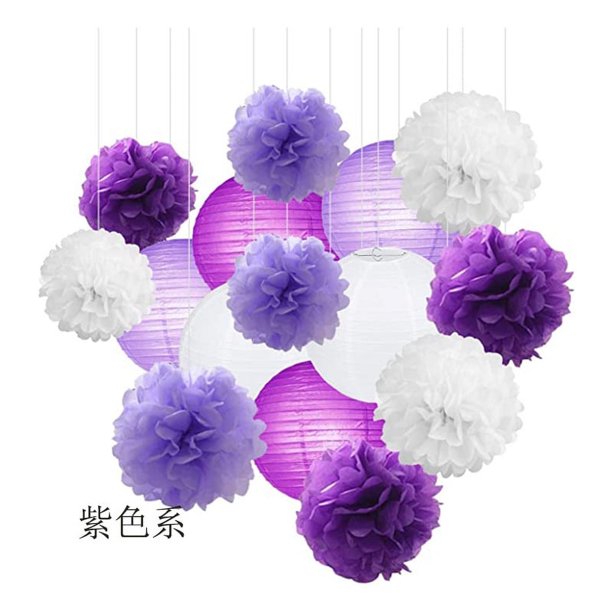 Nvzi Juego de 30 linternas de papel con combinación de bolas de flores, farolillos de papel redondos colgantes para decoración de fiestas, bodas, cumpleaños, decoración del hogar, serie púrpura