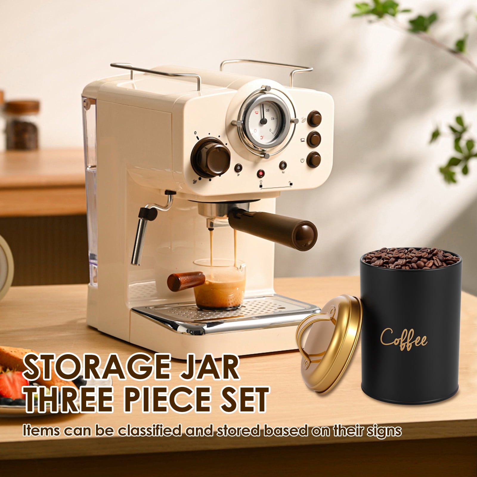3 Pcs Tea Coffee Sugar Cannister Set Food Storage Containers Set Labelled Storage Tins Containers with Airtight Lids Canisters for Kitchen Accessories & Essentials Rustic Vintage Canisters