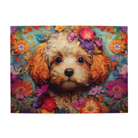 1000-Piece Wooden Jigsaw Puzzle for Adults - Dog And Flowers Portrait Fun & Relaxing Family Game No-Dust Interlocking Pieces Perfect Wall Decor & Holiday Gift
