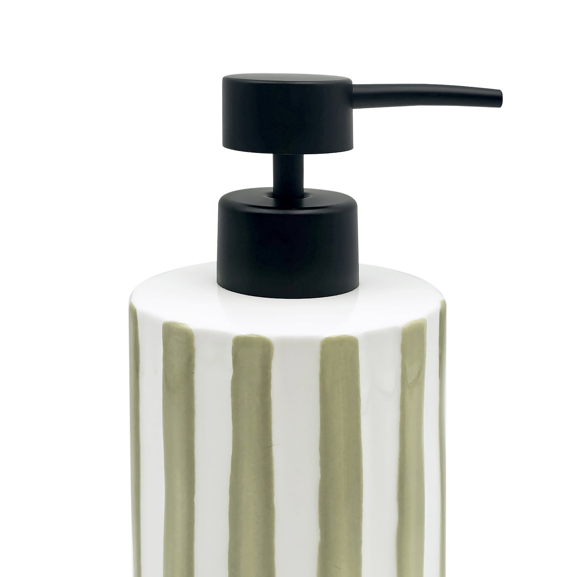 Mainstays Hand-Painted Green Stripe Stoneware Soap Pump