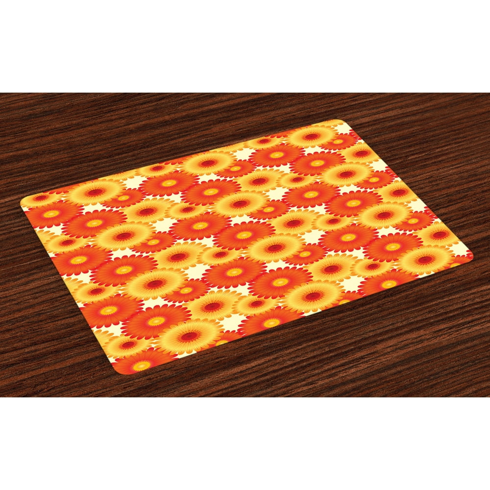 Orange Placemats Set of 4 Gerbera Flowers Petals in Graphic Style