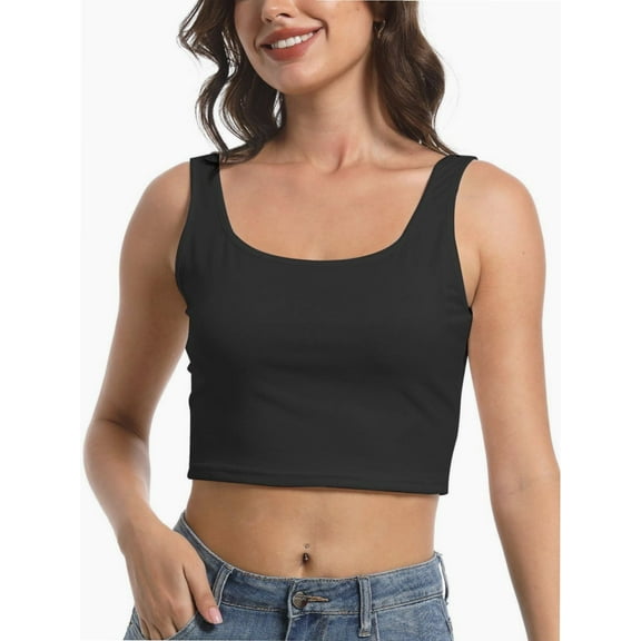 Women's Square Neck Sleeveless Crop Top - Strappy Tank for Workout & Casual