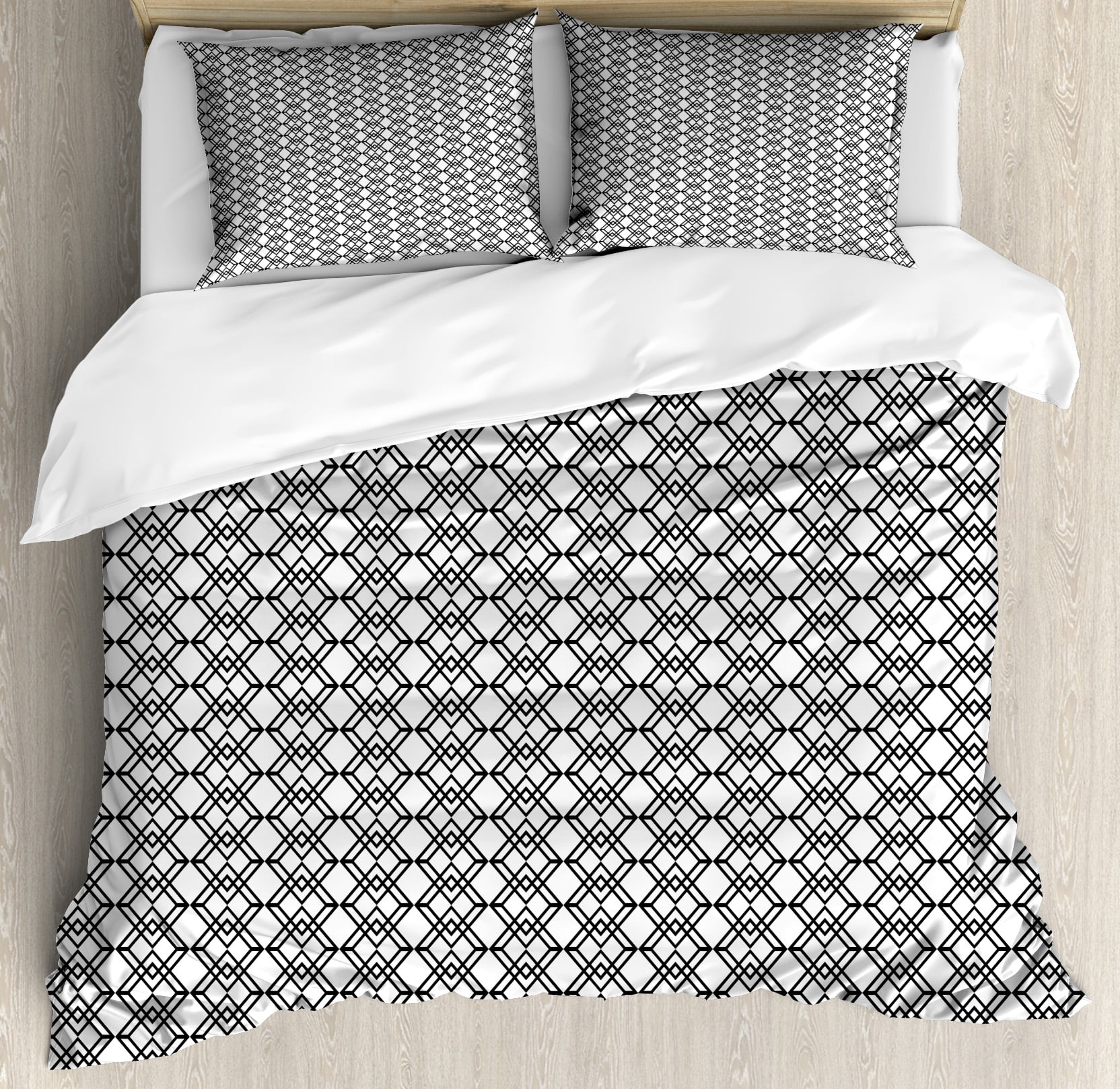 Black And White Duvet Cover Set Grid Style Lines Monochrome