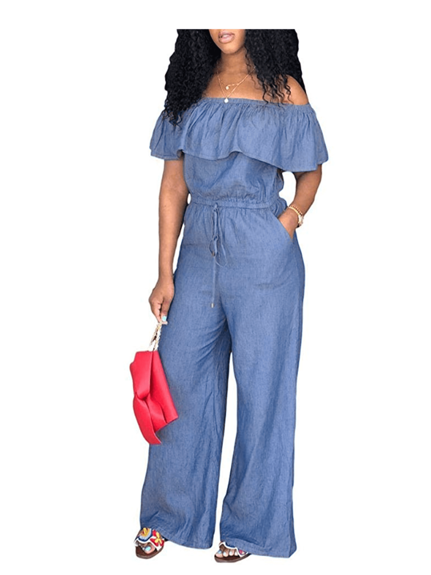 denim jumper with off shoulder