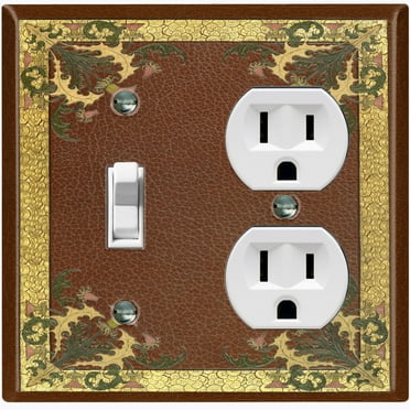 Metal Light Switch Plate Cover Elegant Antique Floral Tile Frame Brown FLW079