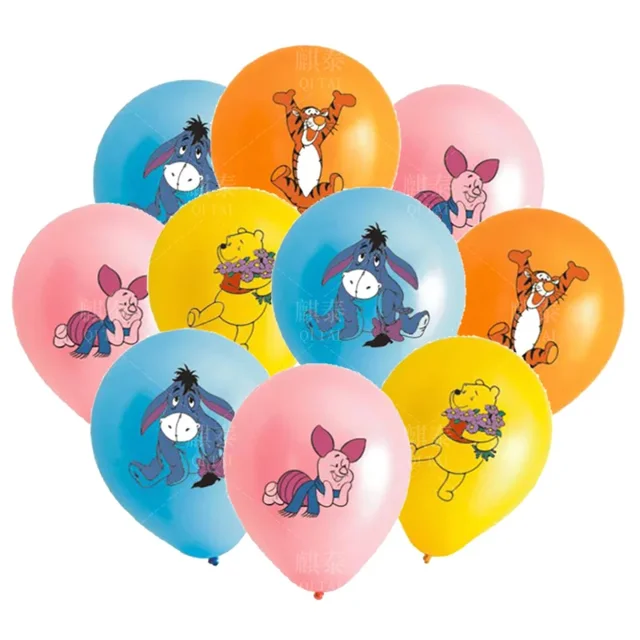 Vajilla desechable para fiesta de cumpleaños de WinniethePooh, adorno para tarta, bandera colgante, globo de WinniethePooh, decoración de cumpleaños