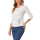 thumbnail image 4 of Blusa arrugada para mujer INSPIRE CHIC con decoración de botones, cuello en V, manga 3/4, top de punto sólido M gris claro, 4 of 6