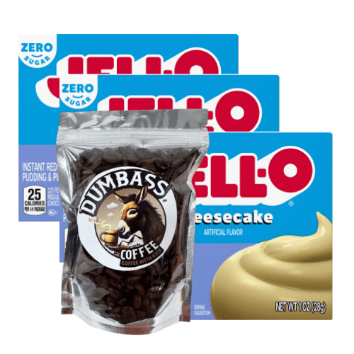 Instant Pudding & Pie Filling Mix 1 oz (Pack of 3) (Zero Sugar Cheesecake) with Dumbass Coffee Beans