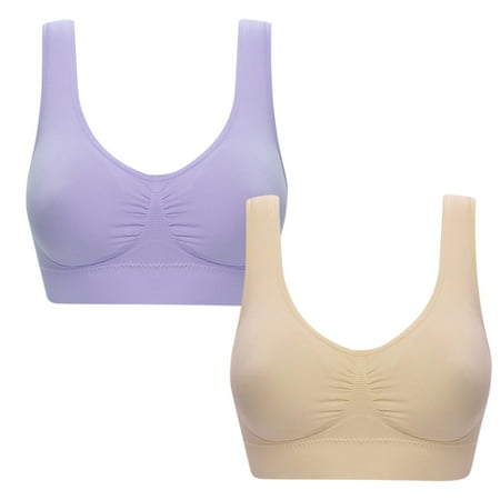Mrat Compression Sports Bra 2pc Women s Wireless Bra  Comfort Sleepwear Lingerie Tops Wirefree Bra for Women Plus Size Seamless Comfort Bras for Lady S-136 Purple 5XL