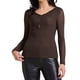 thumbnail image 1 of Camisa casual de fiesta de manga larga semi transparente con fruncidos y panel de lentejuelas para mujer, talla XL, marrón oscuro, 1 of 6