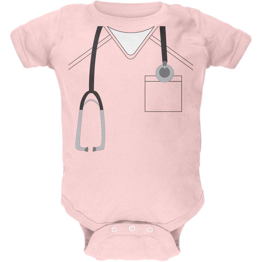 Halloween Doctor Scrubs Costume Soft Baby Crewneck One Piece Light Pink