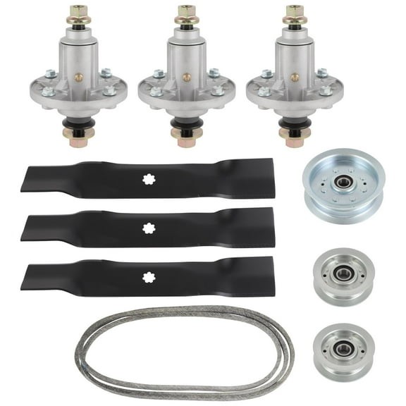 ECCPP Lawn Mower Deck Parts Rebuild Kit 48" Deck Rebuild Kit Compatible for John Deere 145 D140 D150 D155 D160 LA145 LA155 LA165 X140 X165, 1 Belt 2 Mower Blades 2 Spindle Assembly 2 Idler Pulleys