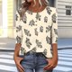 thumbnail image 5 of 3/4 Manga Casual Tops para las Mujeres Impreso Botón Camiseta Cómoda Y Suelta, Blusa de Cuello Redondo para Diario, 5 of 8