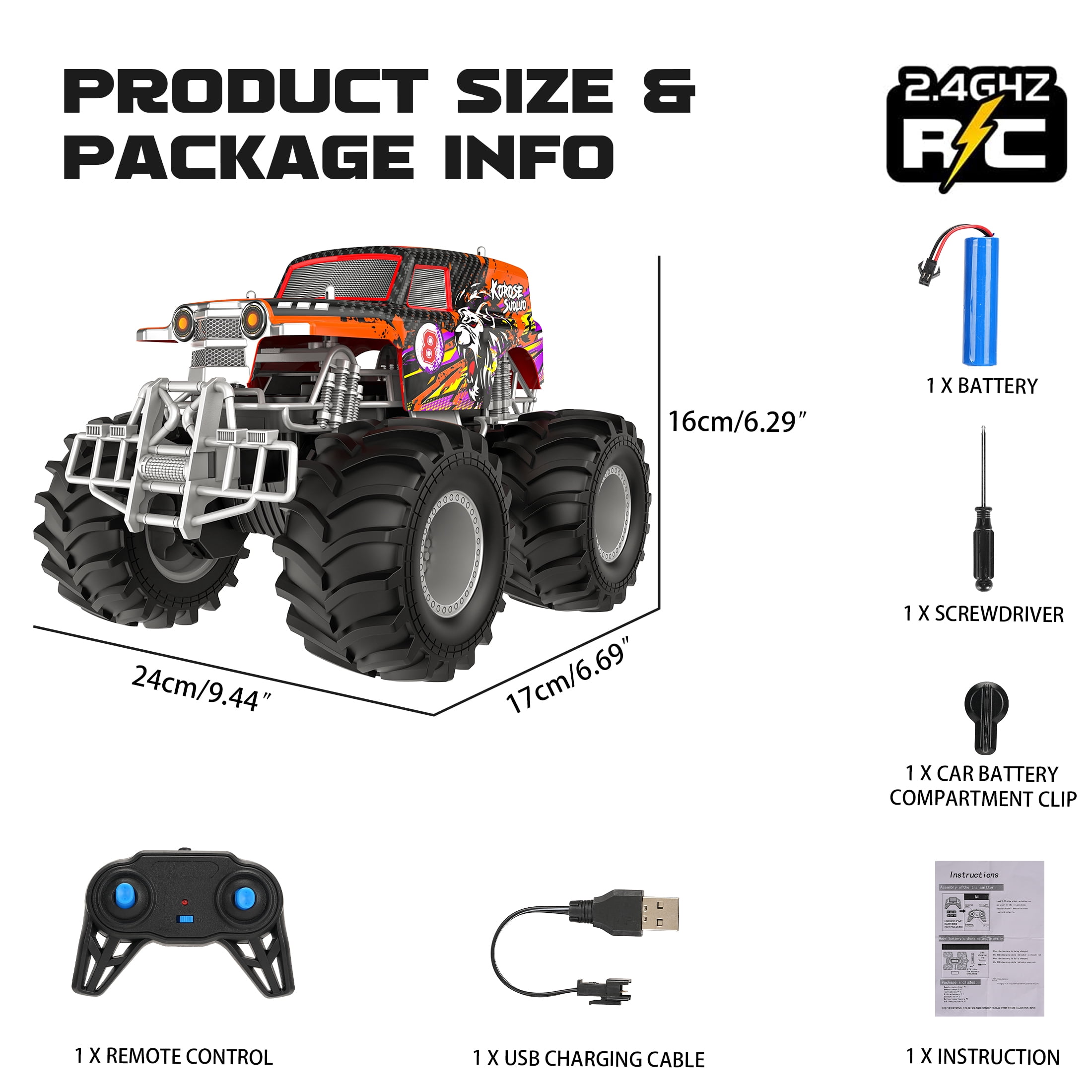 Amphibious Remote Control Car 2.4GHz 1:16 All Terrain Waterproof RC Monster Truck for Kids Pool Toys