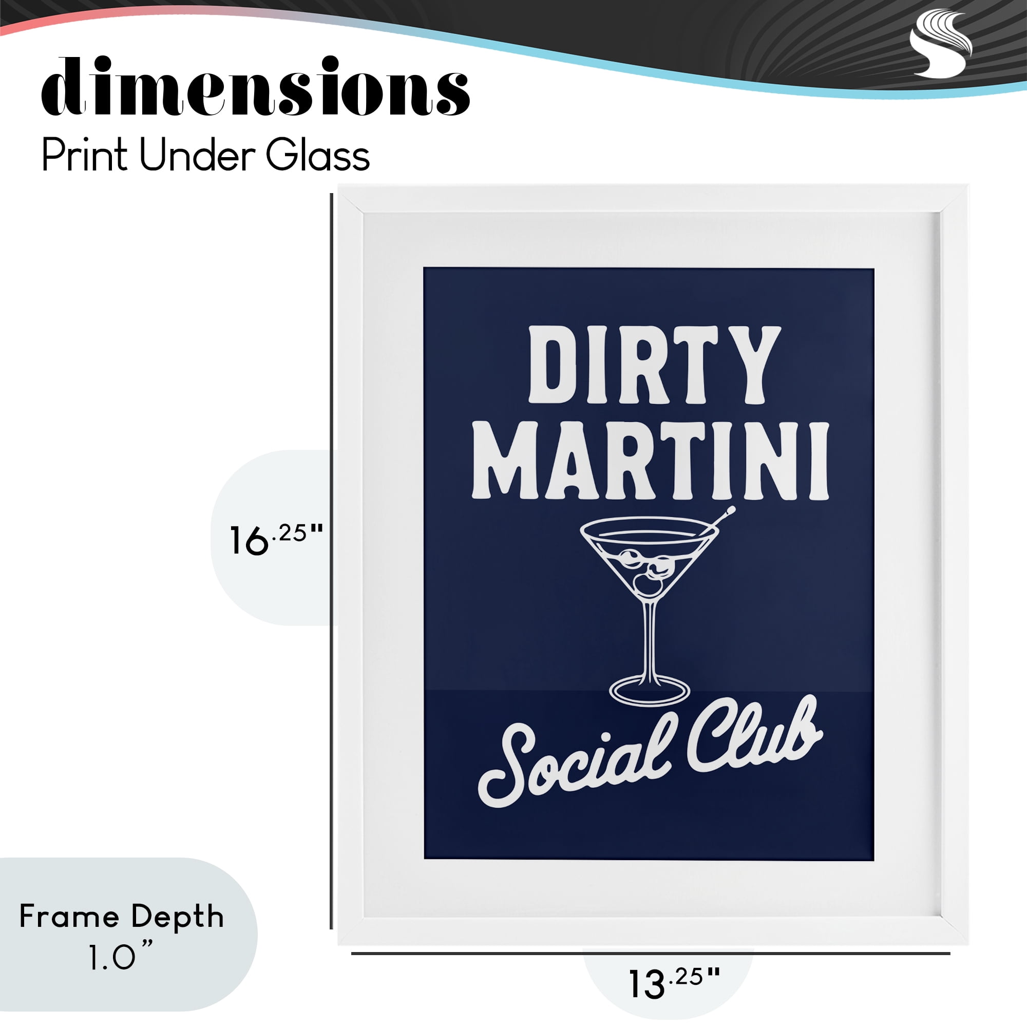 Stupell Industries Retro Dirty Martini Club White Framed Print Under Glass, design by Lettered and Lined