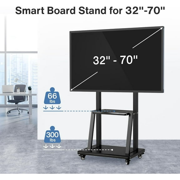 OmninexHub TV Stand With Wheels, Height Adjustable Mobile TV Cart for 32-70 Inch TV Screens Up To 176.37 Lbs, Swivel Mount Portable TV Stand With Helf for Living Room And Office