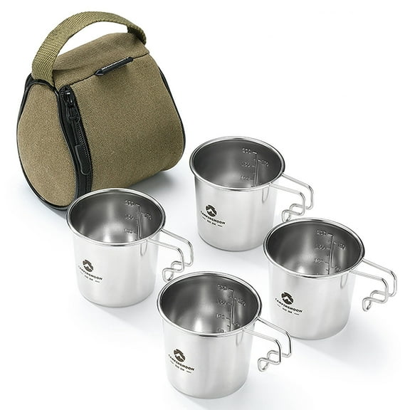CAMPINGMOON 210ml Stainless Steel Sierra Cup Set with Storage Bag