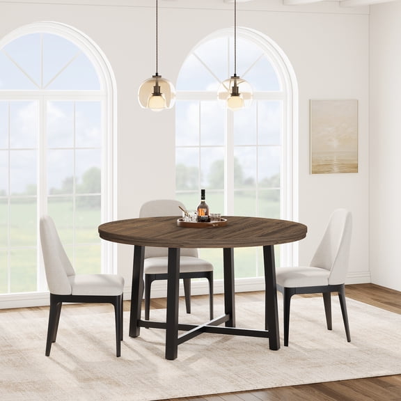 47" Round Dining Table for 4 - Space-Saving Kitchen Table with Sturdy Metal Frame & Wood Top （Only Table）