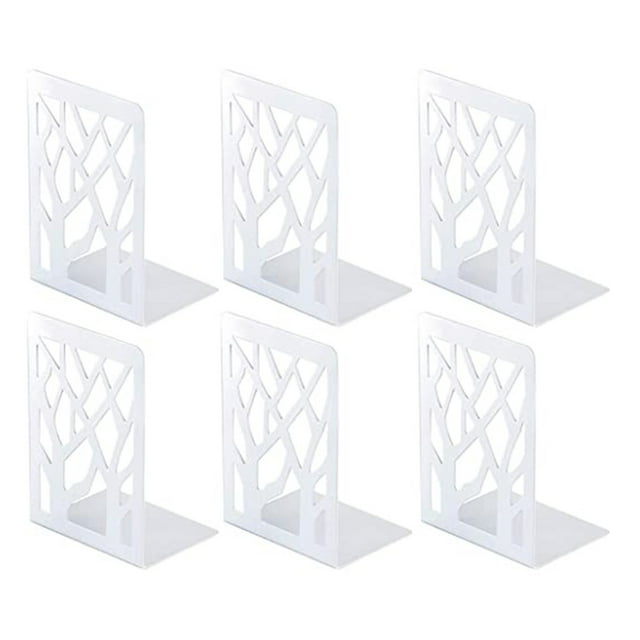 PVCS 6pcs White Metal Bookends for Heavy Books, Book Ends Stoppers for Shelves Kids Room Office