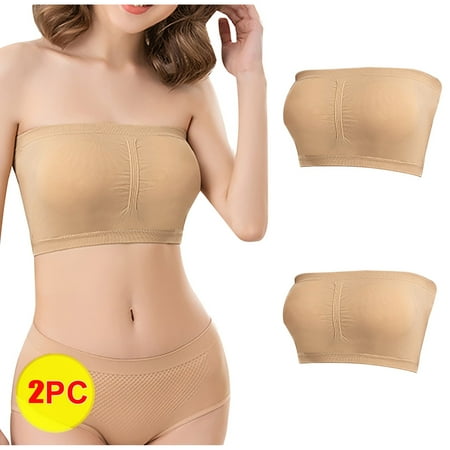 

Tube Tops For Women 2Pcs Stretch Strapless Bra Summer Bandeau Bra Plus Size Strapless Bra Comfort Wireless Bra