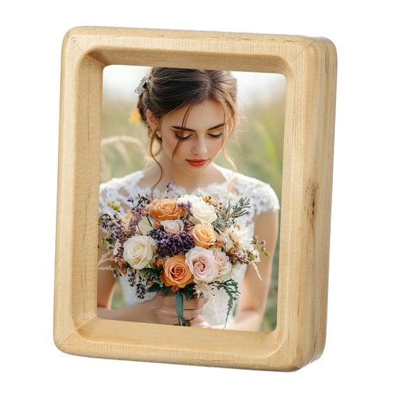 3 x 4inch Natural Wood Photo Frames, Mini Wood Finish Picture Frame Wood Tabletop Frame with Mat for Desktop Display Wall Mounting, Wood color