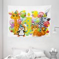 thumbnail image 1 of 1st Birthday Decorations Tapestry, Kids Party with Baby Safari Animals Zebra Lion Balloons Backdrop, Wall Hanging for Bedroom Living Room Dorm Decor, 80W X 60L Inches, Multicolor, by Ambesonne, 1 of 2