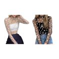 thumbnail image 1 of 2 Pack (Blanc 1PCS & Noir 1PCS) T-Shirts d'Automne Multipack pour Femmes Col Rond Chemise en Polyester Spandex Manches Longues Imprimées Hauts Amples Décontractés Chemisiers pour Femmes, 1 of 3