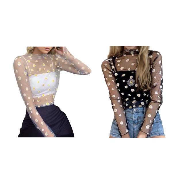 2 Pack (Blanc 1PCS & Noir 1PCS) T-Shirts d'Automne Multipack pour Femmes Col Rond Chemise en Polyester Spandex Manches Longues Imprimées Hauts Amples Décontractés Chemisiers pour Femmes