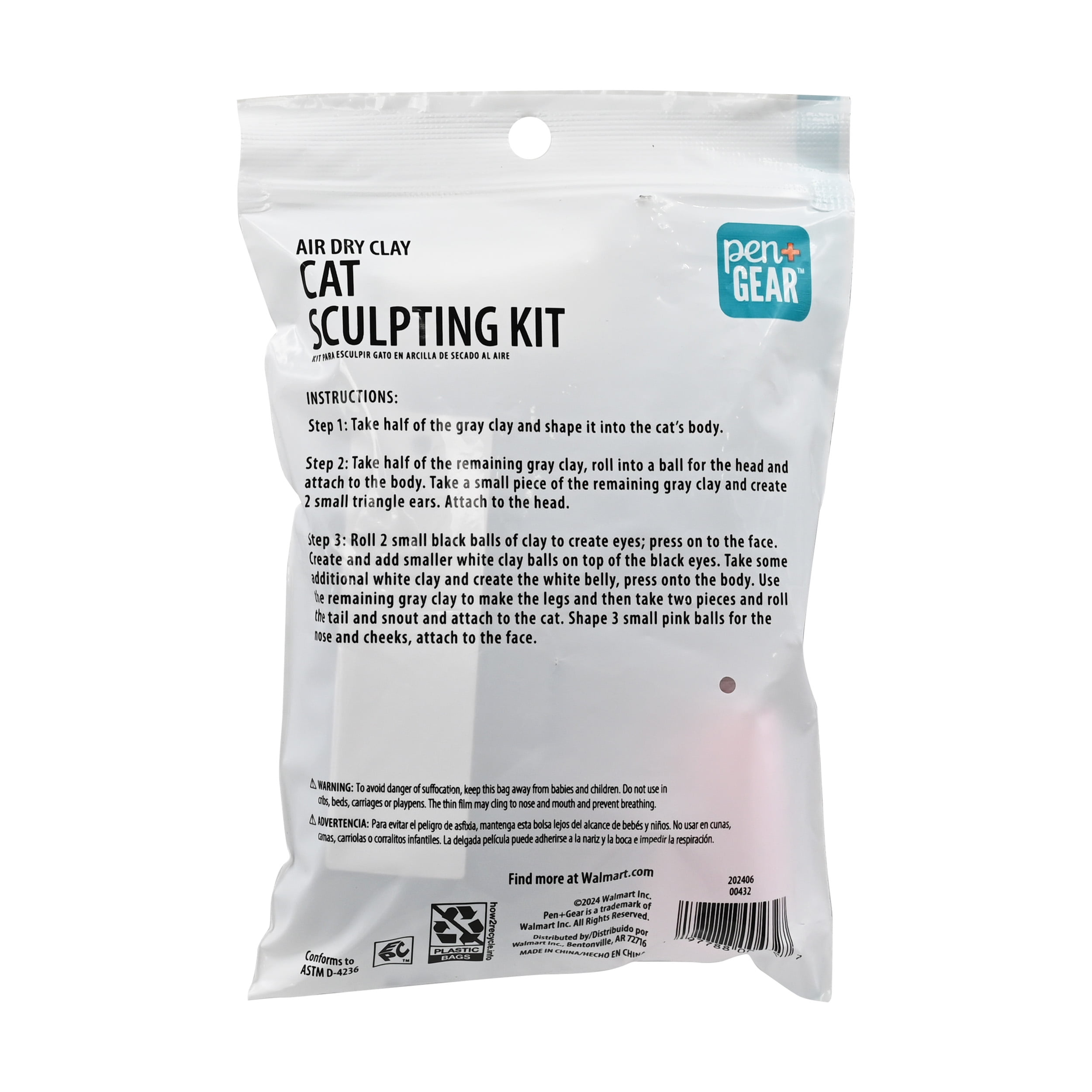 Pen+Gear Air Dry Clay Sculpting Kit, Gray Cat, 8 oz