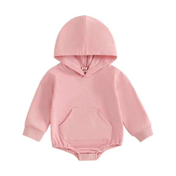 NOEGOEU Baby Hooded Romper with Pocket Long Sleeve Snap Buttom Jumpsuit Outfits Boy Girl 0-24M (Pink,6-12 Months)