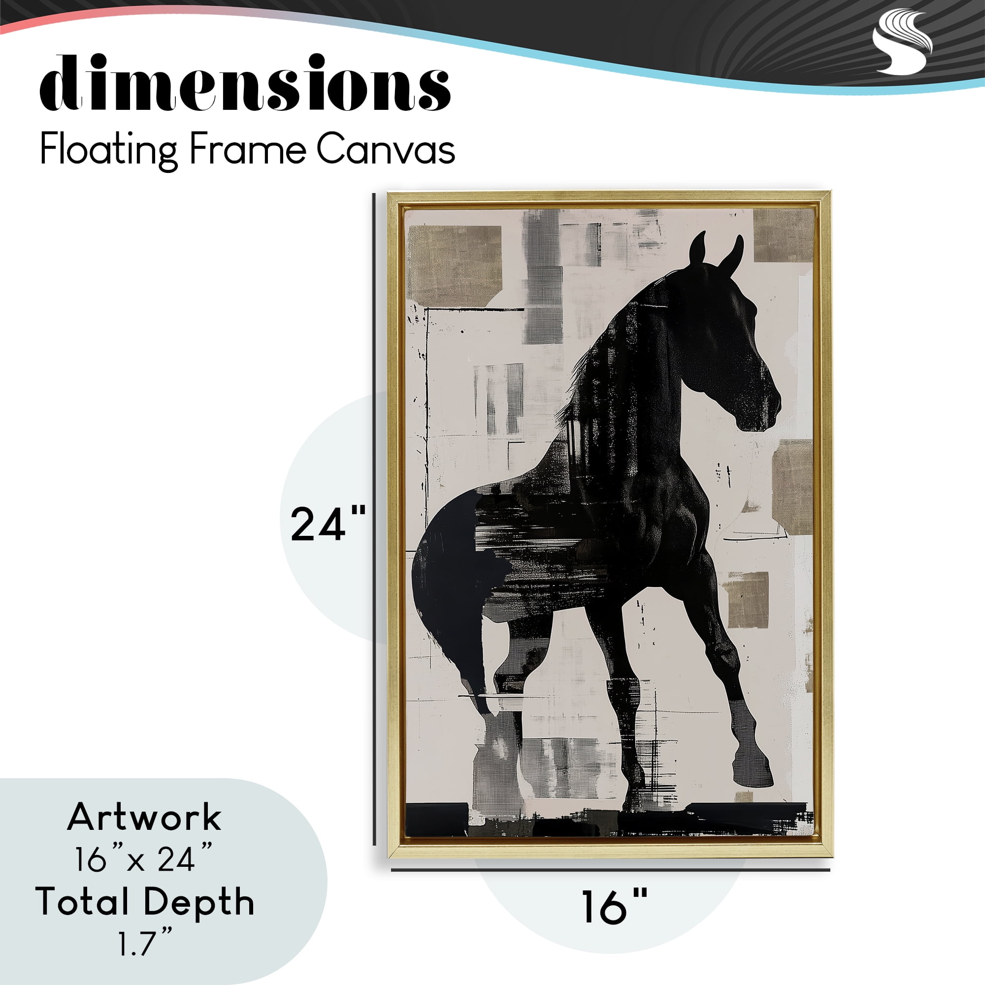 Equinity Horse Silhouette Gold Framed Floater Canvas Wall Art, design by Annabelle Hall